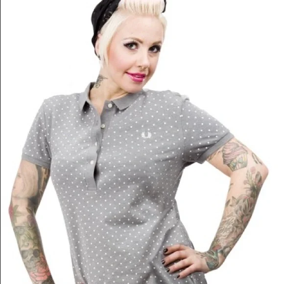 Fred Perry Women's Grey Polka-Dot Collared Knit Polo Dress - Picture 5 of 6